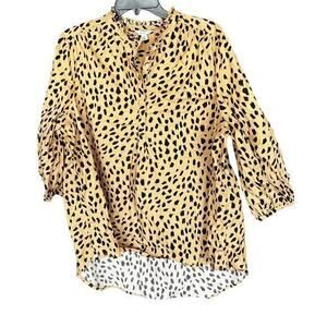 CROWN & IVY 3/4 puff sleeve leopard animal print tan black top plus sz 2XL XXL